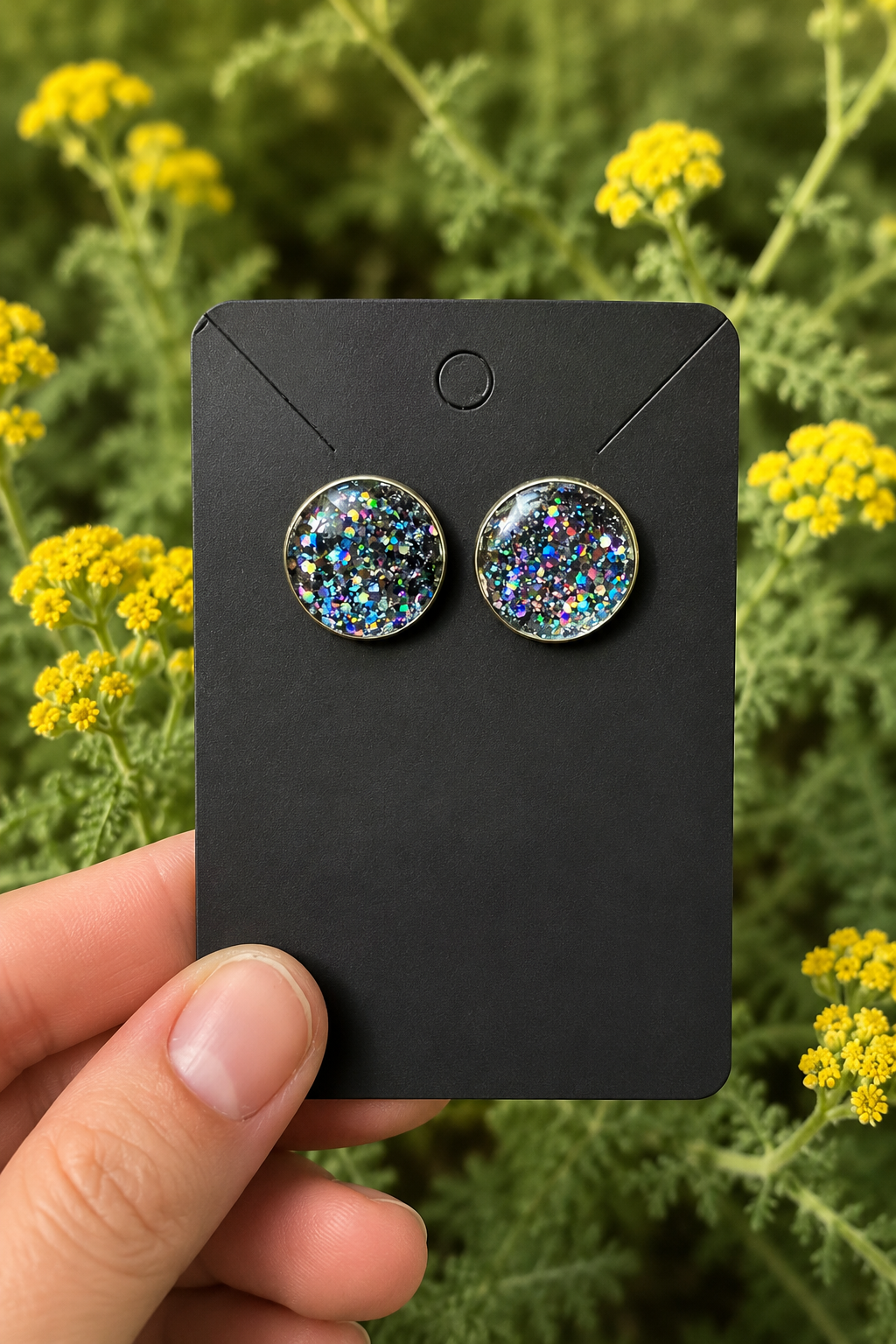 Storm Light Black Holographic Opal Stud Earrings