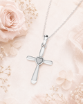 Cross Memorial Necklace with Heart | Sterling Silver Keepsake Jewelry
